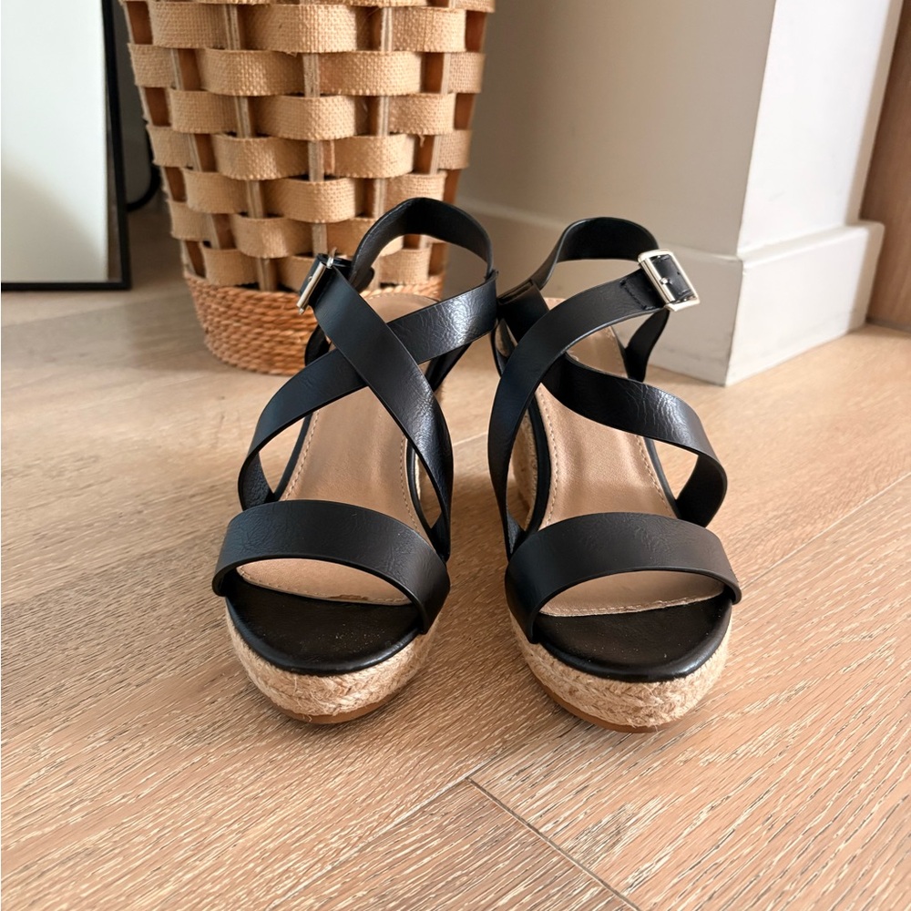 Elegant Black Wedge Sandals
